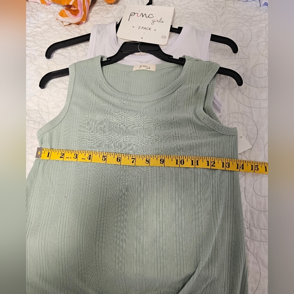 Pinc Girls Green & White Tank Tops Girls Size  10/12 NWT - Picture 2 of 9